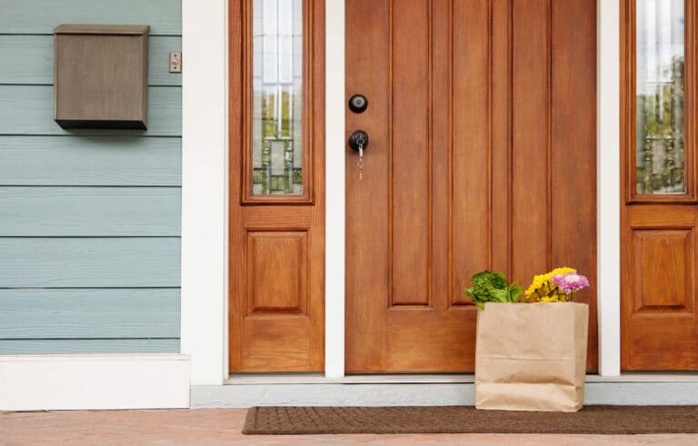 Modern aesthetic wooden front door exterior view